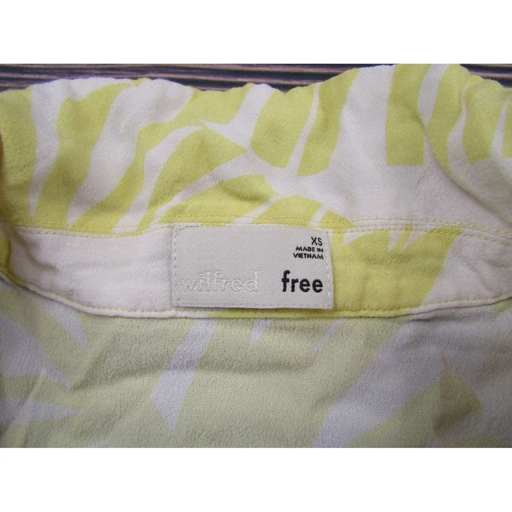 Wilfred Free Womens XS Yellow White Floral Button Tie Waist Short‎ Sleeve Top